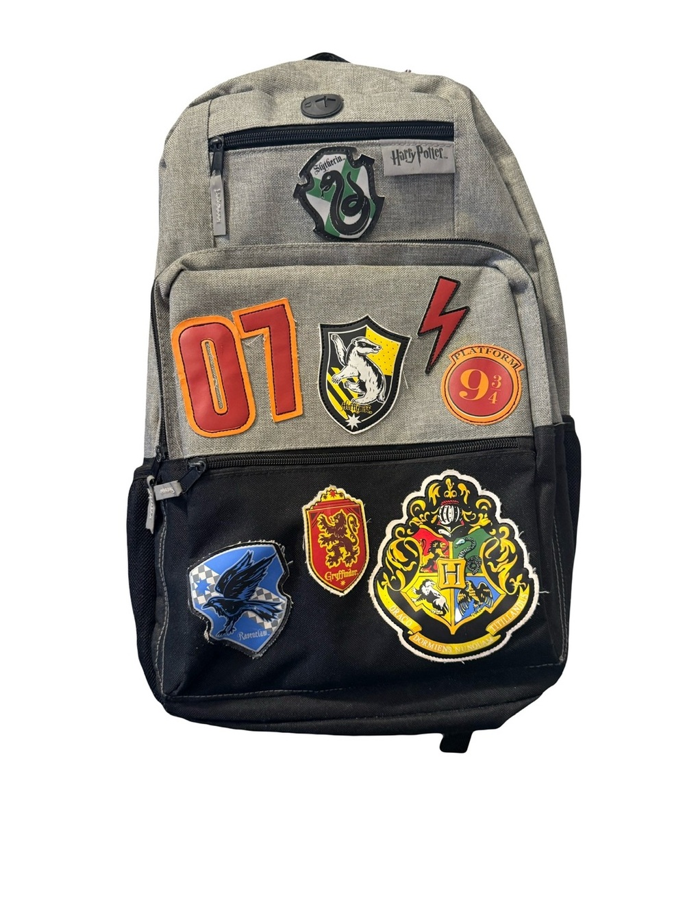 Harry Potter Backpack Hogwarts Patches School Large Black Gray 18" Full Size